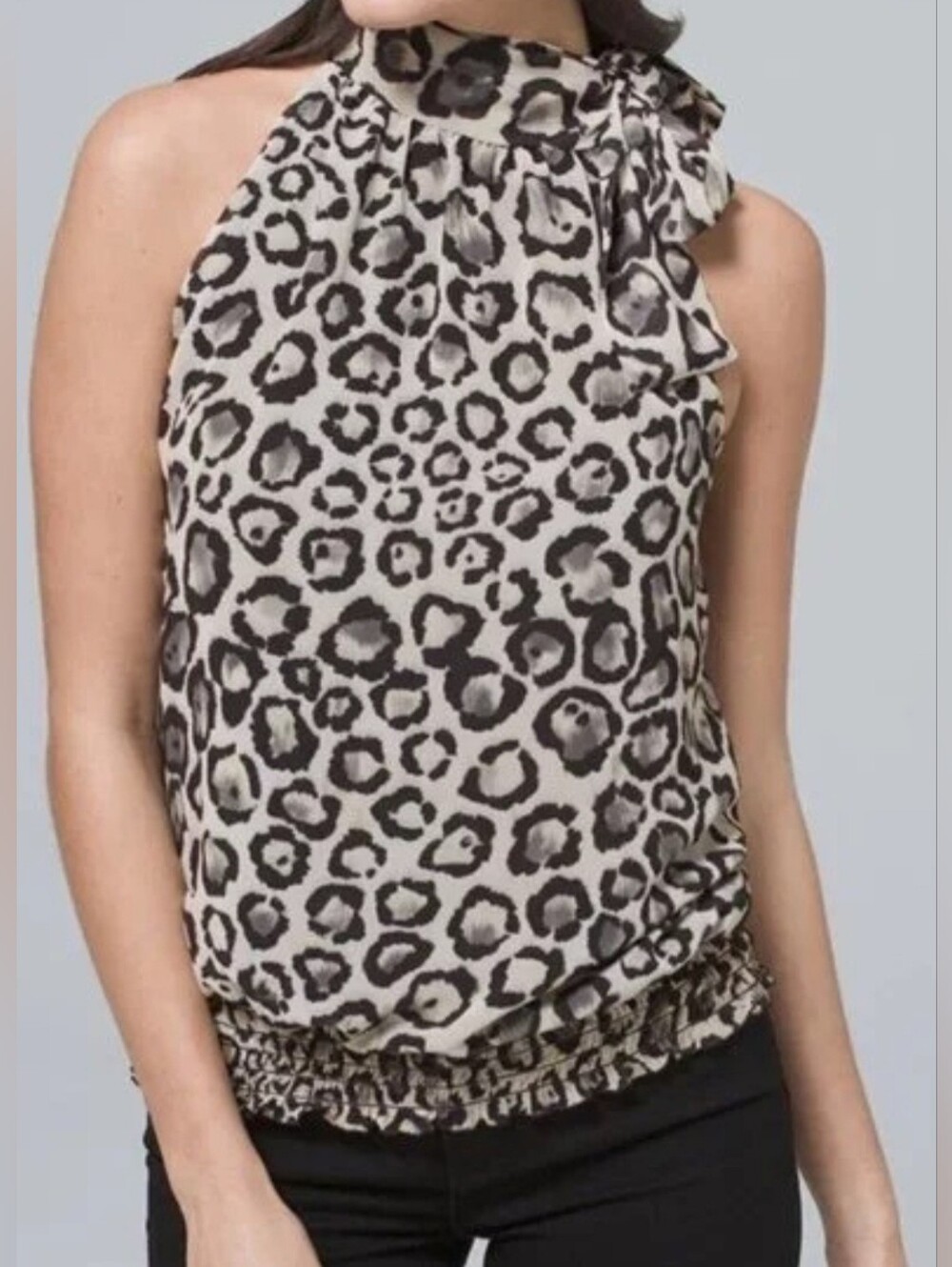White House Black Market Black & Cream Leopard Halter Blouse